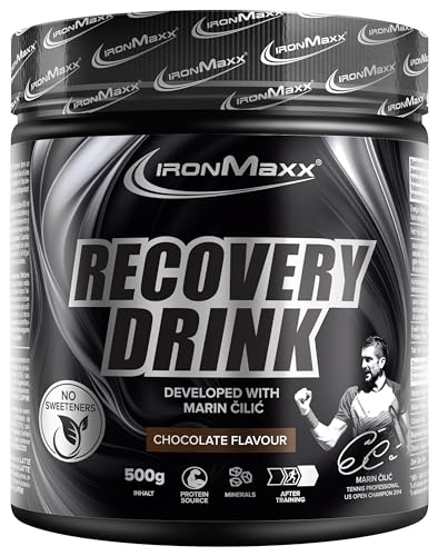 IronMaxx Recovery Drink Pulver - Chocolate 500g Dose | In Zusammenarbeit mit Marin Čilić | mit Dextrose und Mineralien | Perfekt nach dem Training