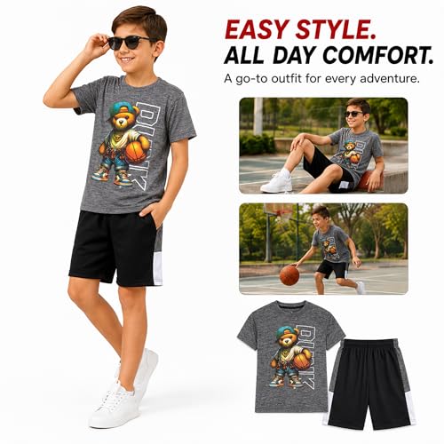 Image of Pro Athlete Active Boys Short Sets - 2 Piece Performance Crewneck Short Sleeve T-Shirt and Shorts Boys Athletic Sets (8-16)