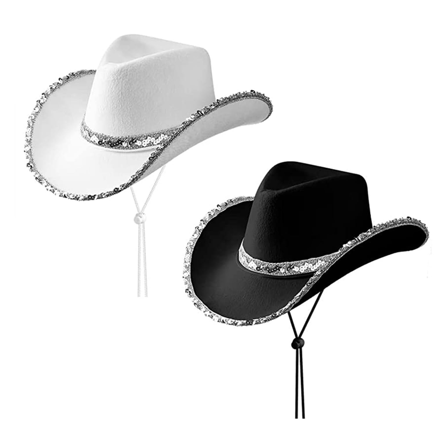 HDGSAFD 2 sombreros de vaquero occidental, sombreros de vaquero para mujer, sombreros de vaquero con lentejuelas, sombreros de vaquero con ala plateada, adecuados para fiestas musicales, fiestas