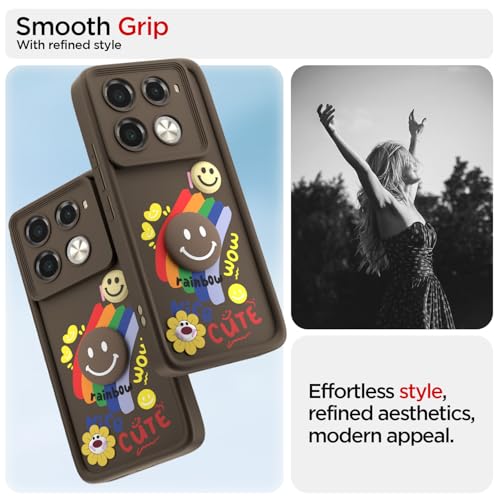 Image of Pikkme Back Cover for Infinix Note 40 Pro 5G | Soft Silicone| Cute Rainbow Smile & 3D Cartoon Flower Design | Shockproof Raised Camera Protection Bumper Case (Brown)