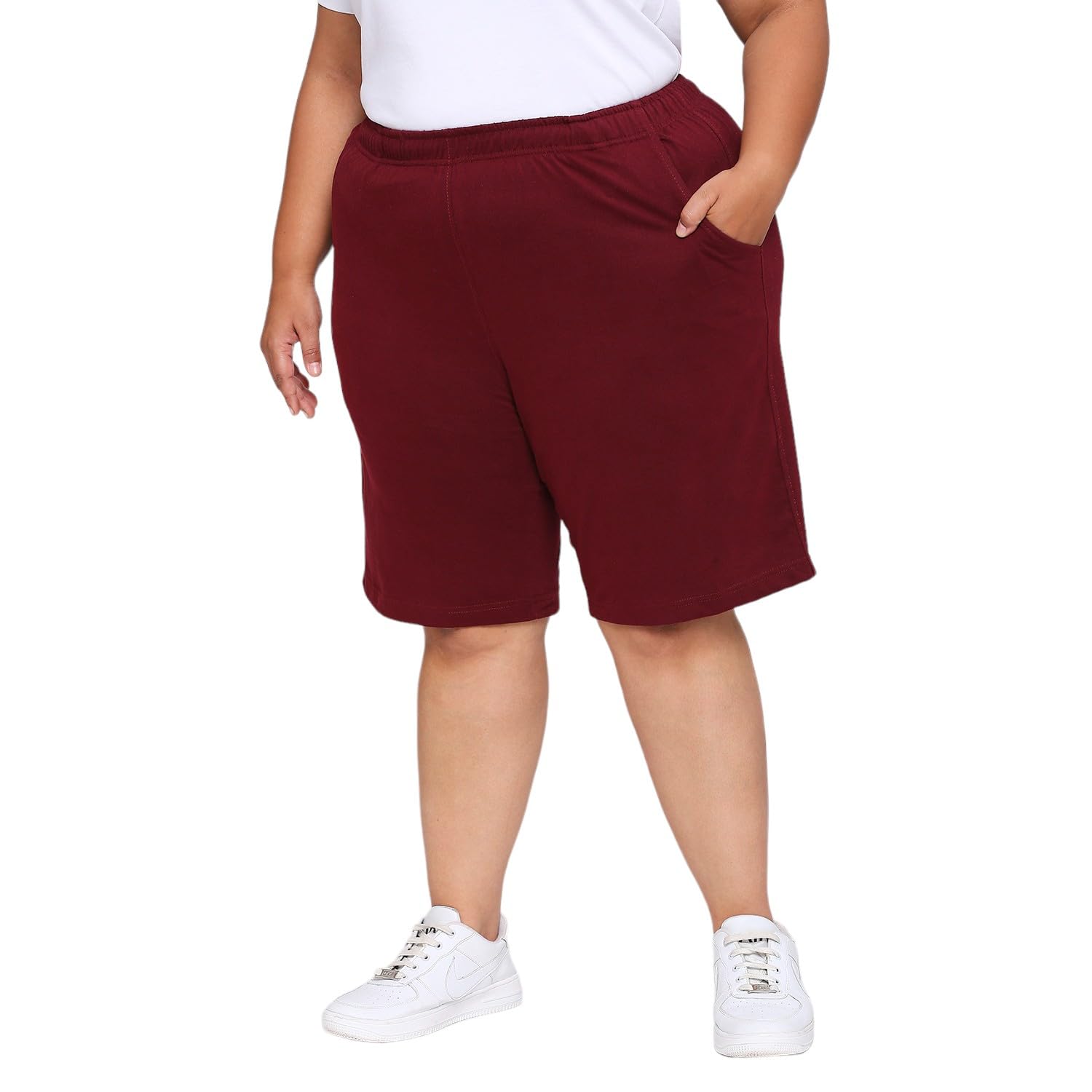 vaishvik Women Plus Size Cotton Shorts Waist 44 to 60 in Knee Length Long Maroon-picture-20