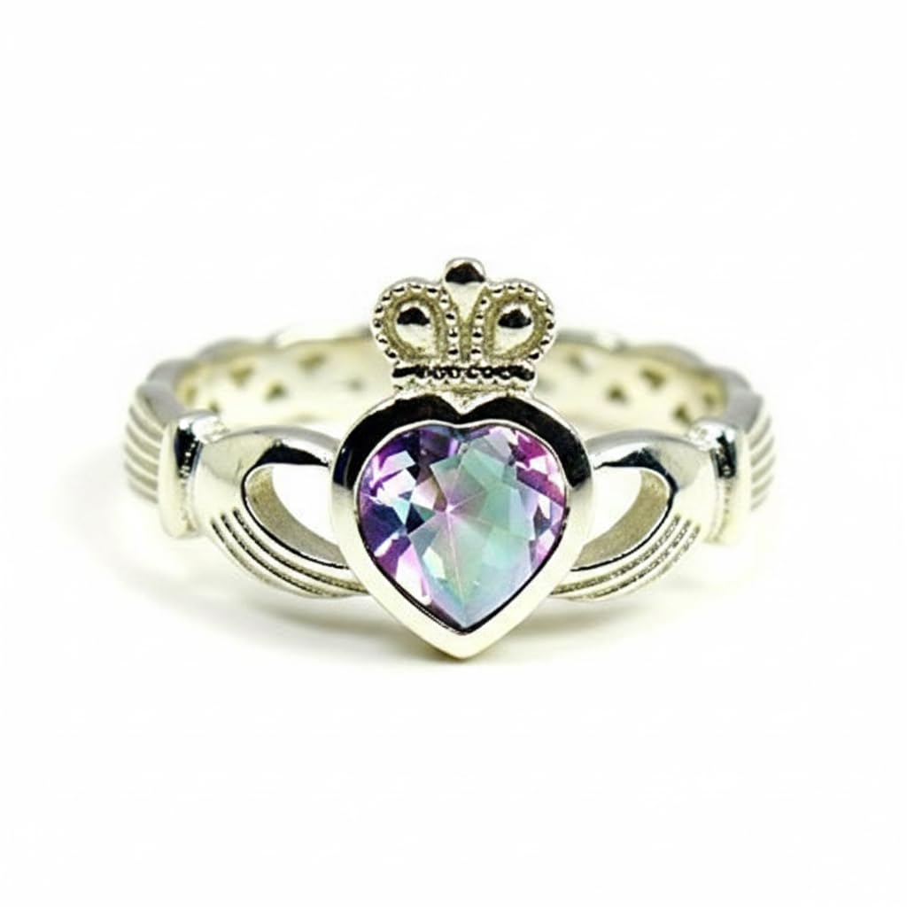 Elige tu color de piedra natural irlandesa Claddagh anillo de plata para amor de amistad, tallas de la H a la Z