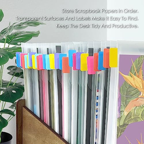 Image of Hukado 10-Pack 12x12 Scrapbook Paper Storage Bag with Color Tabs | Upgraded Wider Side Clear Vinyl Organizer with Handle, Portable Paper Organizer for Cardstock, Vinyl & Craft Supplies