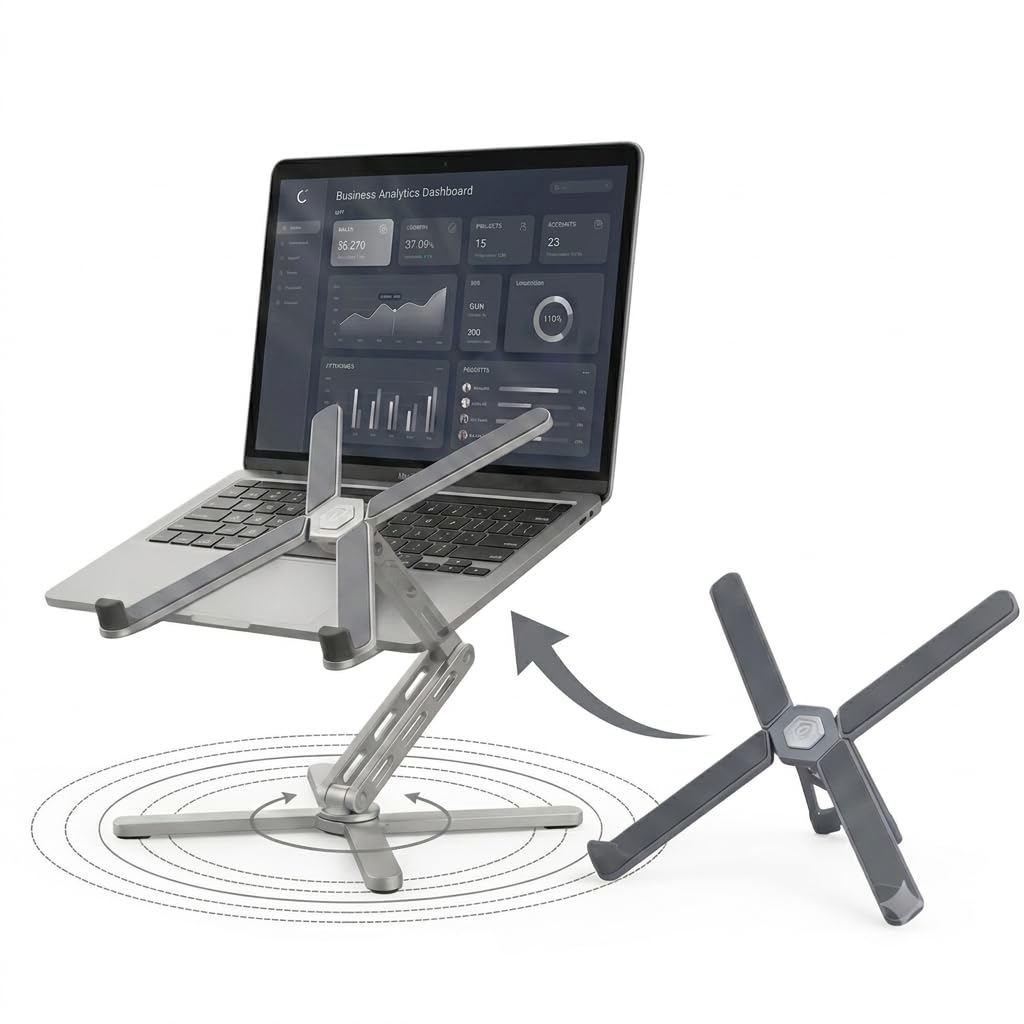 Laptop Ständer Höhenverstellbar – Stabiler Aluminium Laptophalter Ergonomisch – Faltbar & rutschfest – Für MacBook & Notebook bis 17 Zoll