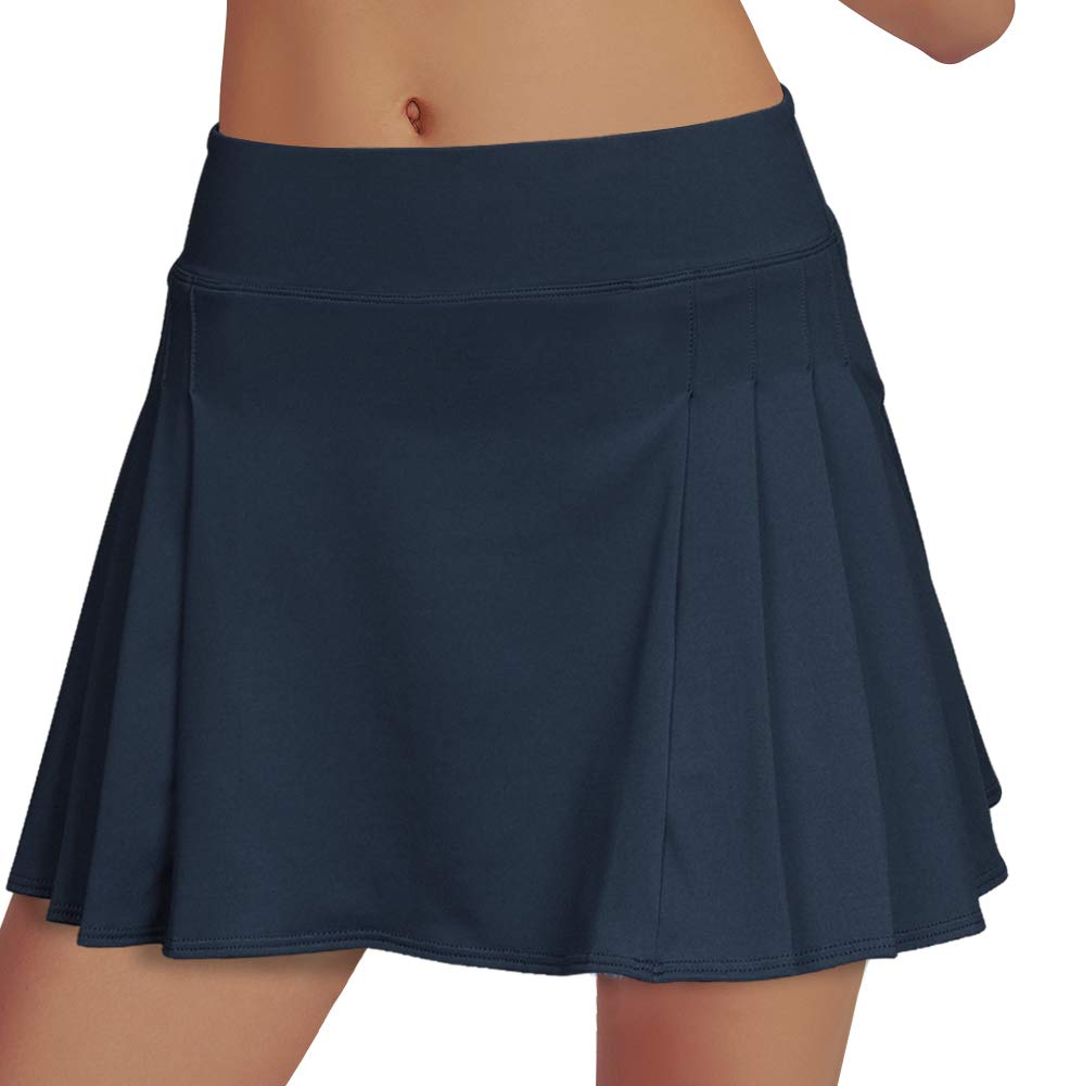 Women's Golf Skirt Tennis Skort Pleated with Side Inner Pockets Indoor Exercise,Runs Large, Dark Blue, S