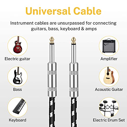 Image of Donner Guitar Cable 20 ft Premium Electric Instrument Bass Cable AMP Cord 1 /4 Straight Black White
