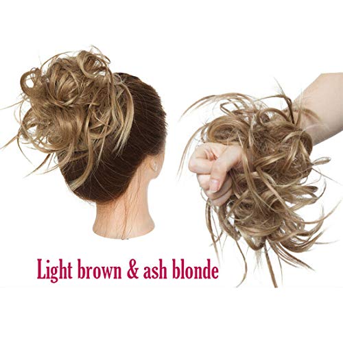 Moda Natural Extensiones de cabello Moño Scrunchie Cola de Caballo Messy Scrunchie UPDOS Marrón Rubia Ombre mix Marrón claro a rubio ceniza Cover