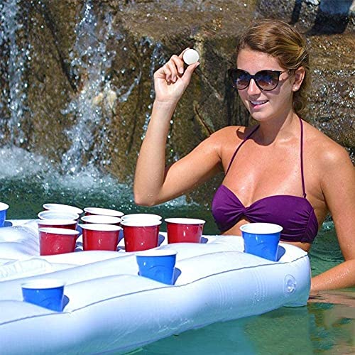 Ghongrm 28 Cup Holder Inflatable Beer Pong Table Pool Float Summer Water Party Fun Air Mattress Ice Bucket Cooler #TOP7