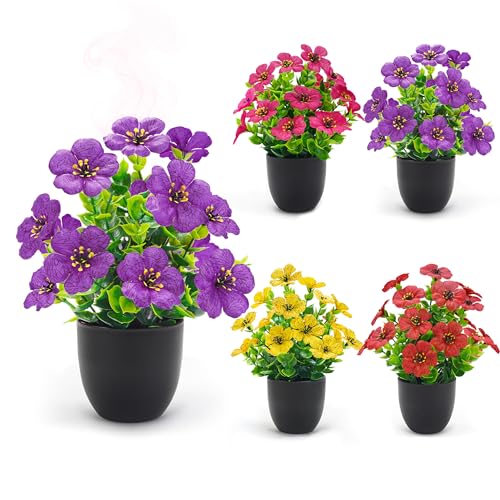 Der Rose 4 Pack Fake Plants in Matte Black Pot DIY Assembly Mini...