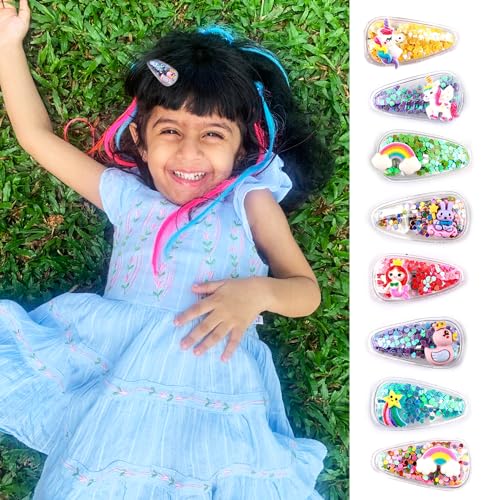 Image of kapimo Kids Girls Hair Clips Cartoon Glitter Sequin Snap Tic Tac Mix Set for Toddlers Colourful Designs for School Party Daily Use Hair Accessories Pack
