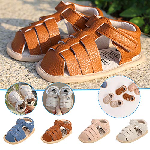 Baby Infant Shoes Boy Girl Sandals Outdoor First Walkers Non-Slip Rubber Soft Sole Flat Shoes (Beige, 12-18 Months)2