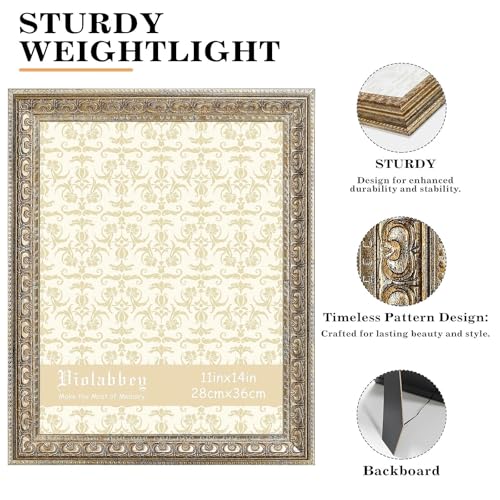 Image of VIOLABBEY 11x14 Picture Frame Gold, Vintage Photo Frame | Antique Ornate Frame, Wall or Tabletop Display, Classic Design for Home Office Decor, Fits 11x14 Pictures