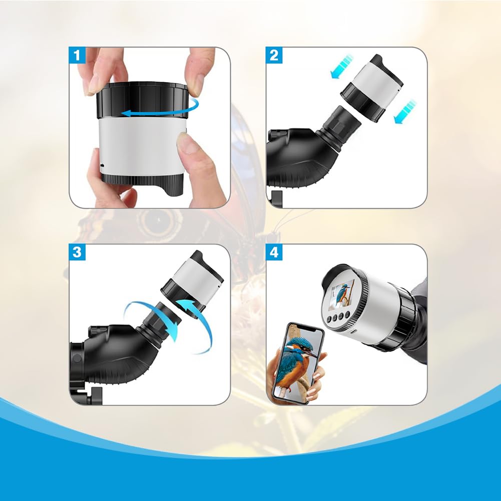 Caméra oculaire électronique WiFi, écran HD 2 Pouces, pour télescopes, Jumelles, etc. avec oculaire de 38 à 73 mm de diamètre – autonomie de 150 Min, Stockage jusqu'à 256 Go (Carte TF Non Incluse)