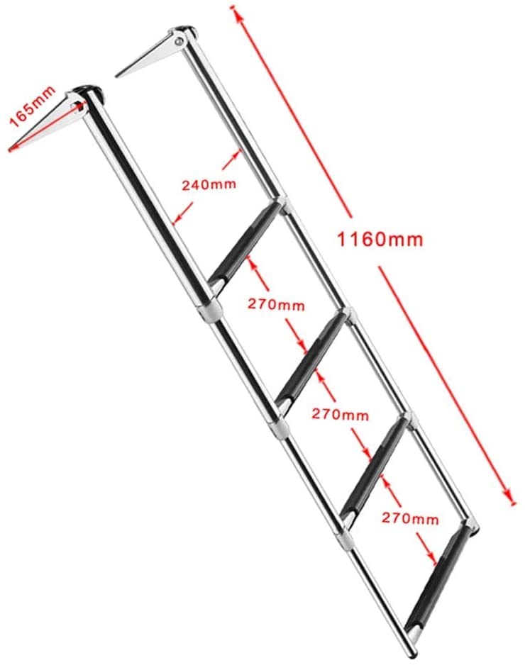 Scala telescopica per Barche, in Acciaio Inox, Estensibile, per Yacht/Piscina (4 gradini).