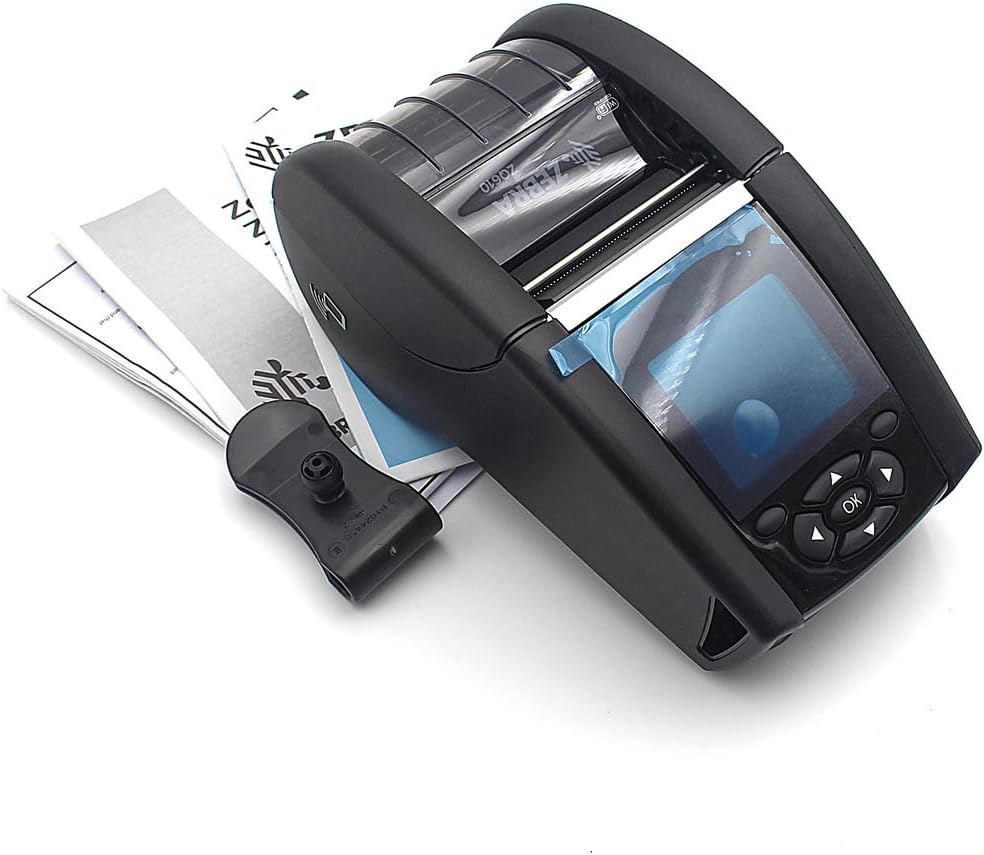 Top-down view of the Zebra ZQ610 Mobile Printer with manuals