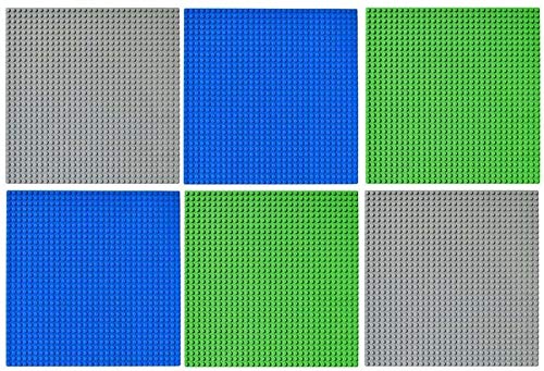 LpToys Brick Building Baseplates 10x10 Inches (6 PK) 2 Green,2 Blue,and 2 Grey,