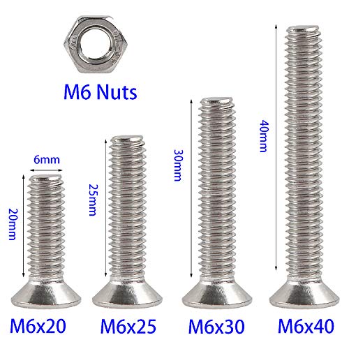 Rshuhx 80PCS M6 Cross Countersunk 304 Stainless Steel Machine Screws Bolts and Nuts Flat Head Phillips Screw Fastener Repair Tools Assortment Kit for Baby Crib Headboards Chairs Furniture - Image 2