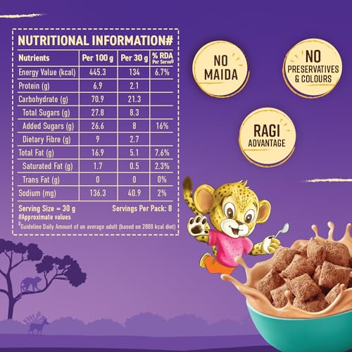 Image of Bagrrys Choco Fills Plus | 5 Grain Goodness | Ragi Advantage | Source of Fibre | Kids Cereal | Choco Fills, 250 g Box (Pack of 3)