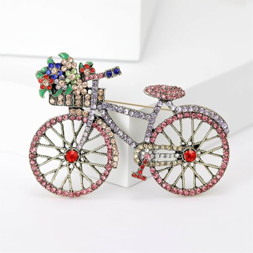 Image of WCRAZYE Rhinestone Bicycles Brooch Pin for Women Girls Creative Retro Elegant Handmade Red Pink Blue Traffic Bike Brooches Pins Classic Wedding Fashion Jewelry Accessories Gift