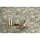 RoomMates RMK11962WP Gray and Taupe Stone Peel and Stick Wallpaper, Roll, Taupe