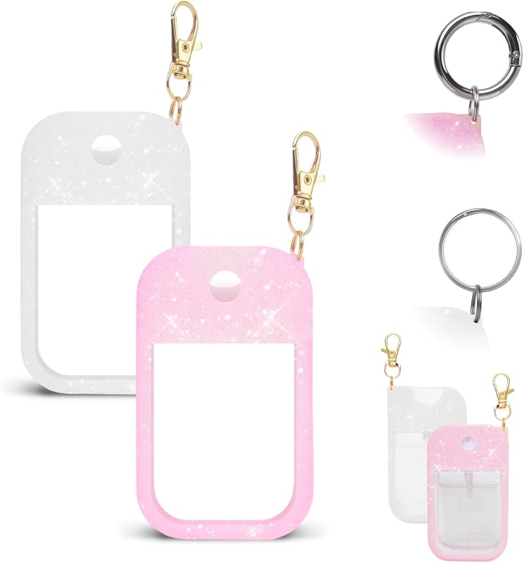 Estojo de silicone com glitter MILASONUS para Touchland Power Mist 30 mL com chaveiro, 2 unidades