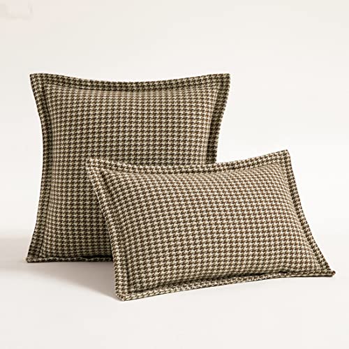 XSlive Farmhouse Throw Pillow Covers White and Brown Houndstooth Decorative Cushion Cover Woven Textured Square Pillow Case for Sofa Bedroom Living Room, 1 Piece (Brown,18'x18')