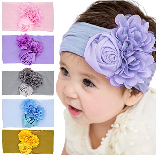 5PCS Baby Girl Elastic Headbands Rose Floral Headdress Hair Band for Newborn Baby Headwraps Headwear Hair Accessories Photography Props