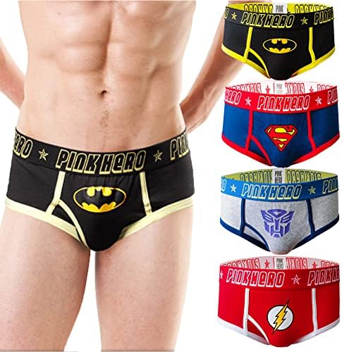 Pink Hero Men's Superhero Panties Marvel Cartoon Print Batman Boxer Briefs for Men Underwear