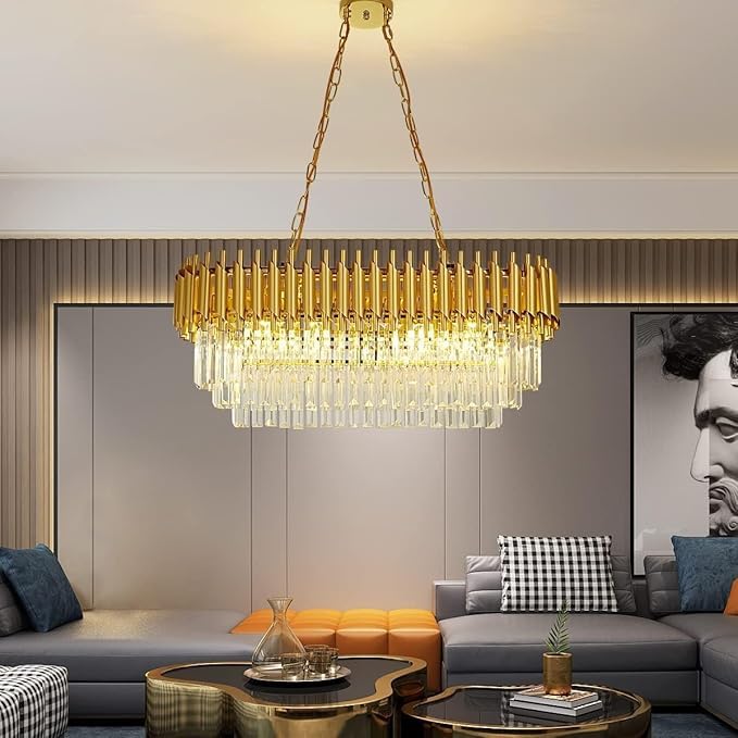 Image of Modern Ceiling Lamp 3-Tier Round Crystal Chandelier for Living Room | Modern Ceiling Light Jhumar for Hall for Home Decoration + 3 Color LED Light (Full Gold, 800 * 300MM)