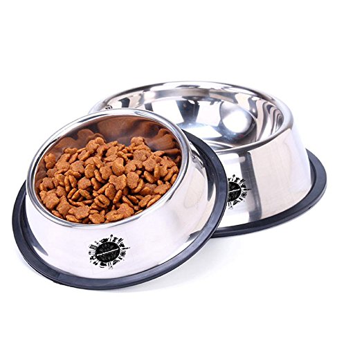 King International Stainless Steel Dog Bowls with Anti-Skid Rubber Base Set of 2- Small Dog Bowls (15 cm), Medium Dog Bowl (17 cm) - Pet Feeding Bowl for Dogs, Puppy Cat and Kitten-Feed water wet food treats