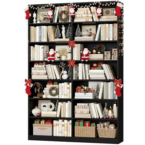 FACBOTALL 83.6' Tall Bookshelf and Bookcase, 7-Tier Extra Large Bookshelf with Double Storage, 14 Open Display Shelves for Home Office, Study and Living Room, Black