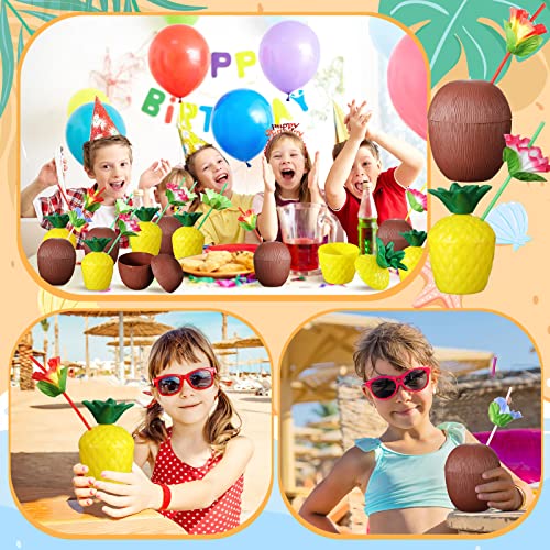 60 Pcs Tropical Pineapple Coconut Cups Plastic Hawaii Drink Cups With 60 Lids And Flower Straws Hawaiian Luau Bachelorette Party Supplies Beach Party Decorations For Kids Adults Favors #TOP2