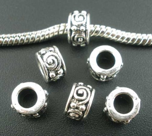 PEPPERLONELY Brand 50pc Antique Silver Swirl Eyes Carved Pattern Spacer Beads Large Hole Fits EU...