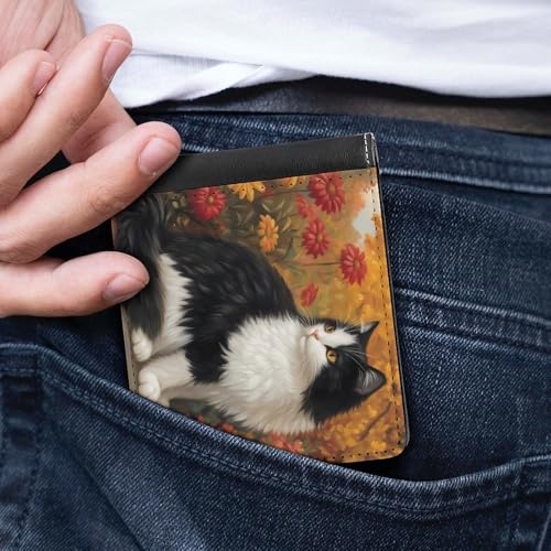 Long Hair Cow Cat Autumn Leather Wallets for Men Slim Bifold Purse Clutch with 6 Credit Card Pockets 5