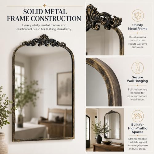 Image of Arched Wall Mirror, 21x31 inch Baroque Traditional Design, Antique Bronze
