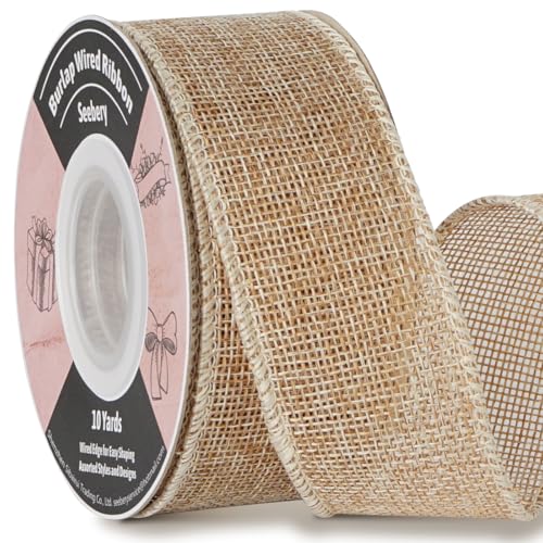 Burlap Wired Ribbon 1-1/2 Inch x 10 Yards Solid Wired Edge Ribbon for Big Bows, Wreaths, Outdoor Decoration, Gift Wrapping, Fall Crafts, Flower Bouquets, Garland (Natural)