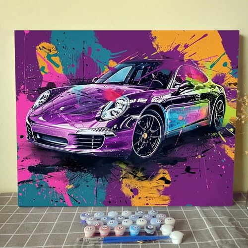 Aihonmin Purple Racing Car Paint by Numbers Kits for Adult