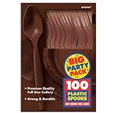 Amscan Big Party Pack 100 Count Mid Weight Plastic Spoons, Brown