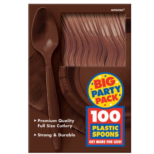 Amscan Big Pack Chocolate Brown Plastic Spoons, 100ct Party Supplies, 5