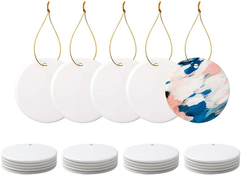 50-Pack 3 Inch Ceramic Sublimation Ornament Blanks – Round White DIY Ornaments For Personalized Christmas Decor