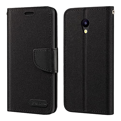Shantime Oxford Stoff Flip Wallet Hülle Kompatibel mit Meizu M5, Robuste Magnetische Hülle mit Kartenfächern & Standfunktion(Schwarz)