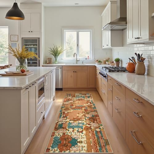 GENIMO Floral Runner Rug 2X6, Machine Washable Non Slip Vintage Patchwork Hallway Runner, Ultra-Thin Low Pile Runners for Indoor Entryway, Hallway, Kitchen and Corridor,Rose Red
