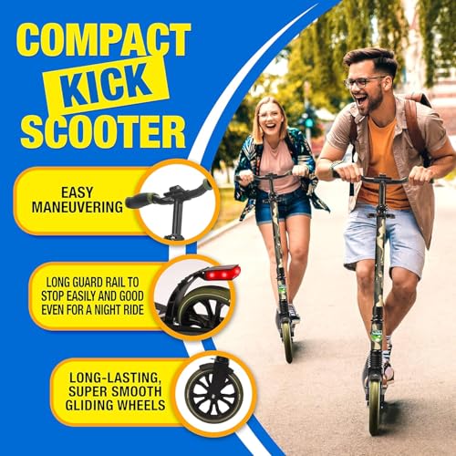 Image of SereneLife Two Wheel Scooter for Teens, Smooth Gliding Kick Scooter for Adults w /Adjustable Height for Ages 8+, Portable All Terrain Scooter w /Carry Straps, Easy to Fold