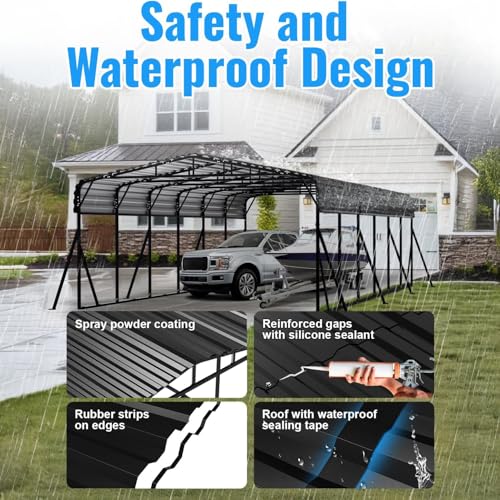 Image of 20x30FT Metal Carport, Heavy Duty Car Port Canopy with Metal Roof and Frame, Extra Large Carports Withstand Strong Wind or Heavy Rain, Suitable for Parking Pickup, Boat, Car, and Tractor