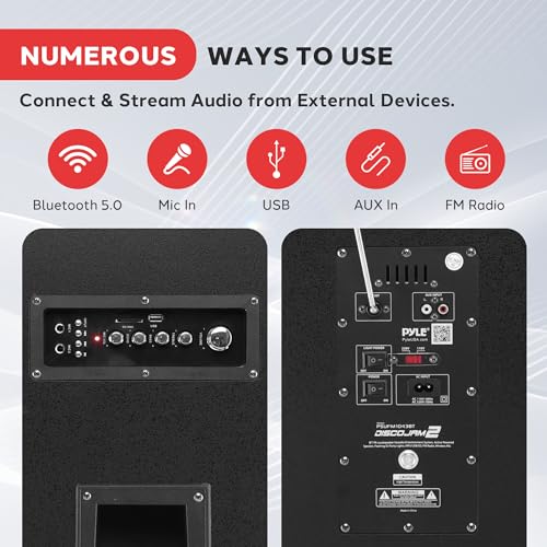 Image of Portable Bluetooth PA Speaker System - 2000W Active Powered Outdoor Bluetooth Speaker Portable PA System w /Microphone in, Party Lights, USB SD Card Reader, AUX /RCA /FM Radio, Wheels - Pyle PSUFM1043BT