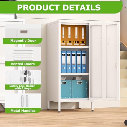 Image of PAOFIN 35 inch Metal Storage Locker, Lockable Employees Metal Locker with Door and Adjustable Shelves, Steel Locker for Home, School, Office, Gym (White)