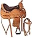 Manaal Enterprises Cuero de primera calidad Western Barrel Racing para silla de montar de caballo para adultos, cabeza de cuero a juego, cuello de pecho, riendas, tamaño de asiento de 17 pulgadas