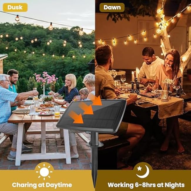 Solar String Lights G40 Solar Patio Hanging Lights 100FT Outdoor