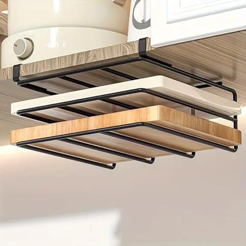 LAJOKING ステンレス製キッチンキャビネット下置きラック 多層式カッティングボード・ペーパータオルホルダー 穴あけ不要、抗菌・滑り止め加工 キッチン収納に最適です (フックなし,B)