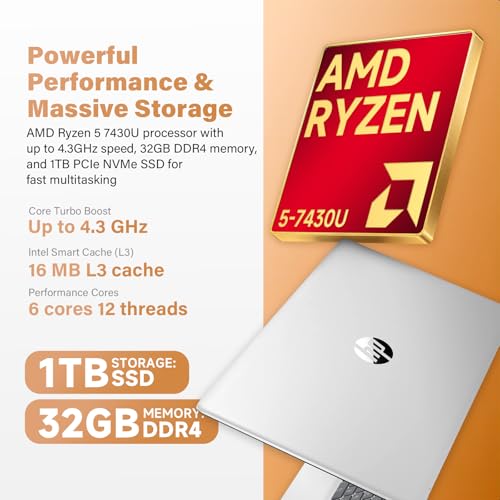 Image of HP 17-inch Touchscreen Laptop Computer - 17.3 inch Anti-Glare HD+ Display, AMD Ryzen 5 7430U (up to 4.3GHz), Windows 11 Pro, Backlit Keyboard, Copilot, Wi-Fi 6, Fast Charge | 16GB RAM + 512GB SSD